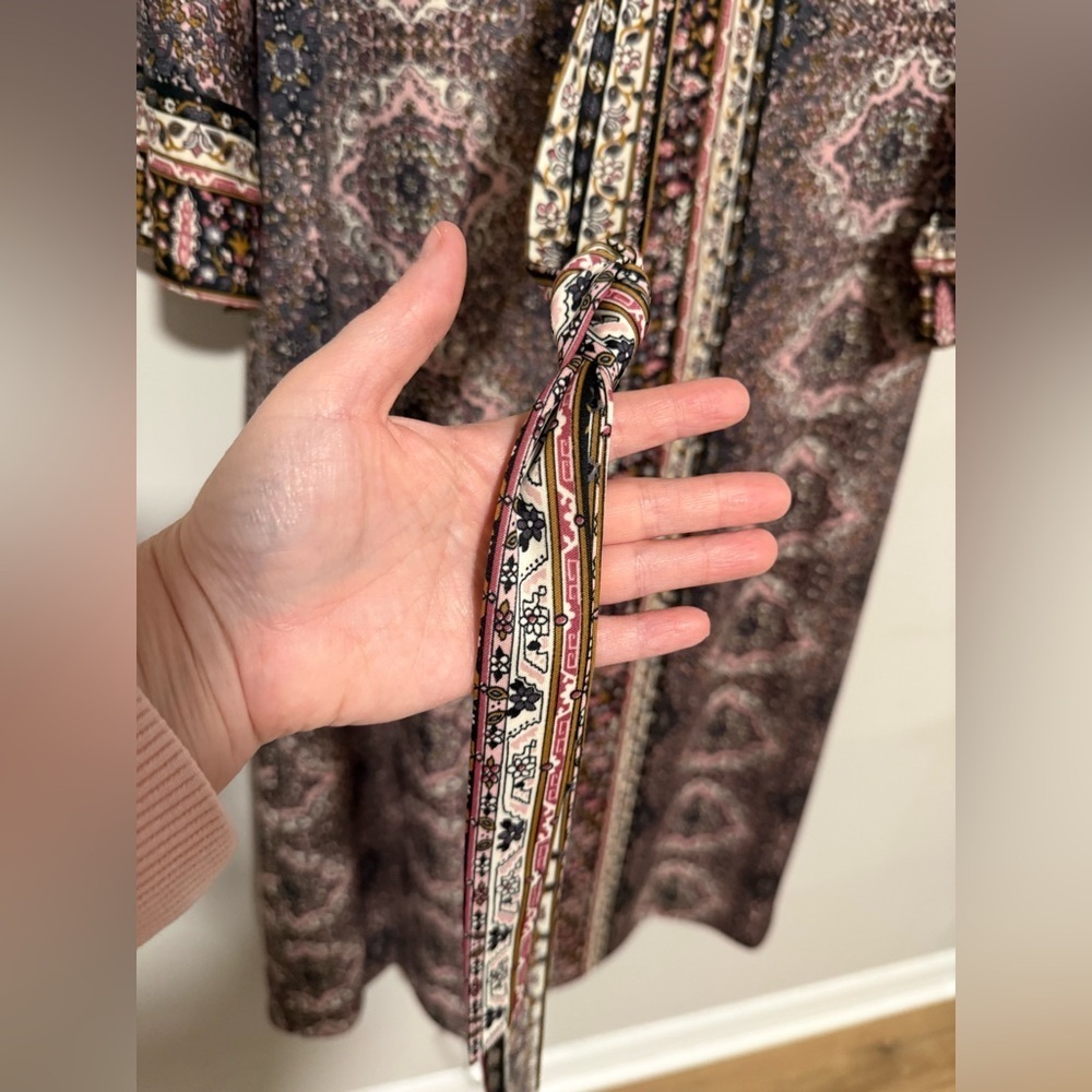 VTG Loungees Bohemian 1/2 Zip Housecoat Caftan Medium 60s 70s Retro - Picture 9 of 11